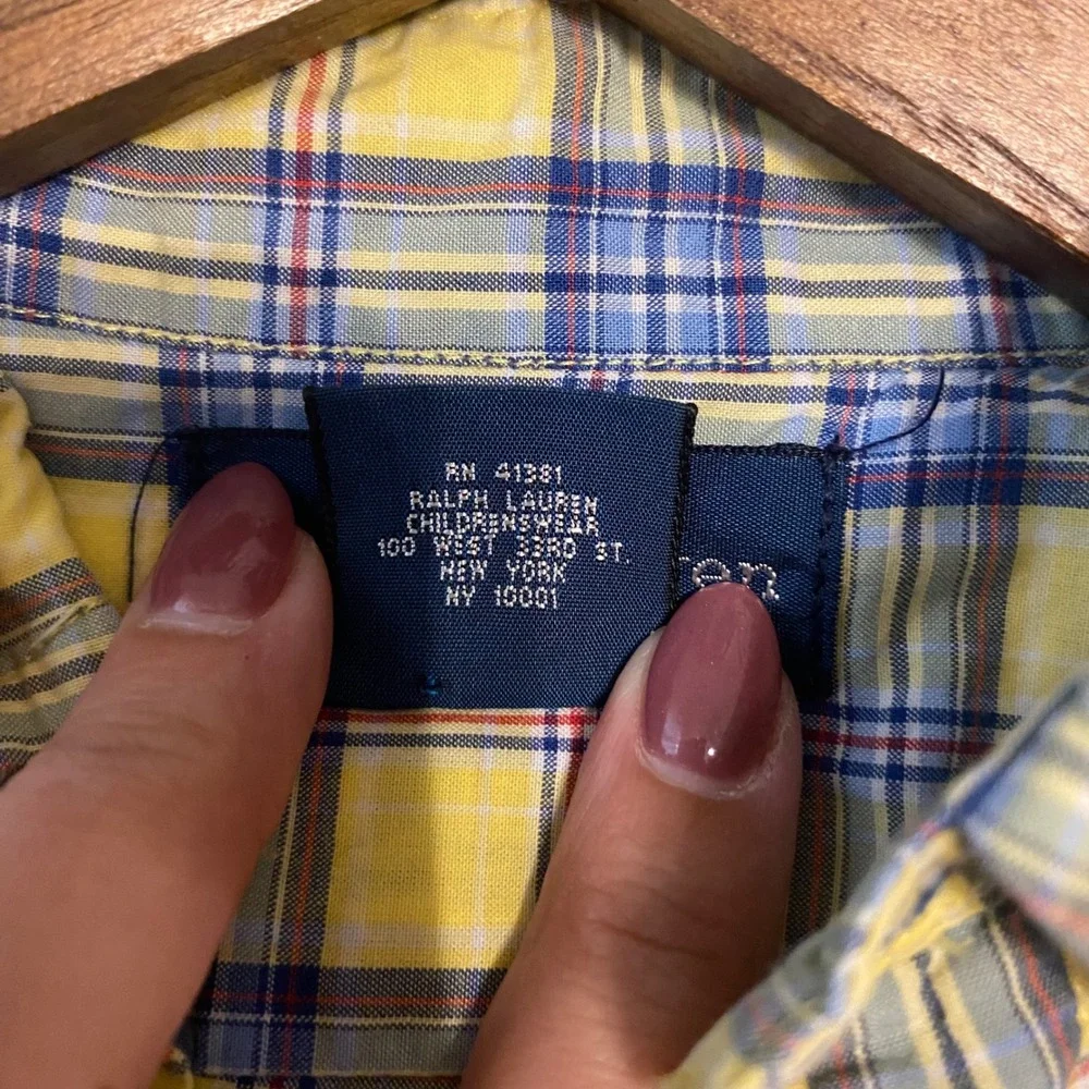 Ralph Lauren Kids Yellow Blue Plaid Long Sleeve Button Down Shirt Size 5